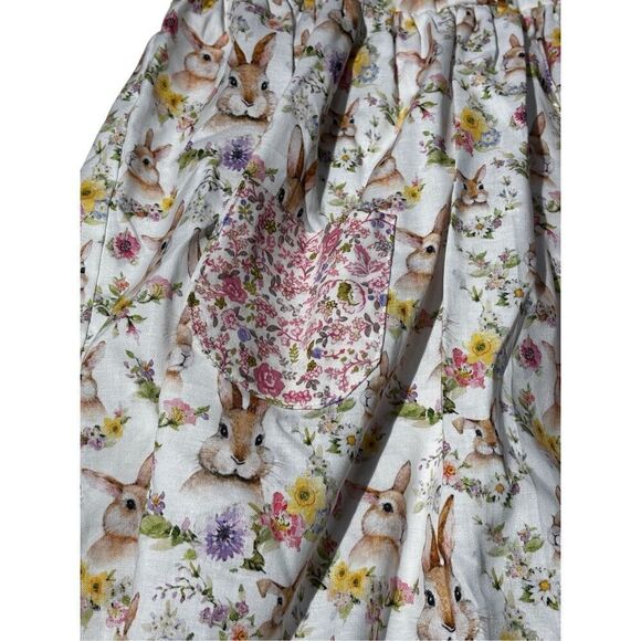 Girl's Easter Dress, Rabbit Design, Pockets, Purple Buttons, Spring, Handmade, S - Picture 4 of 6